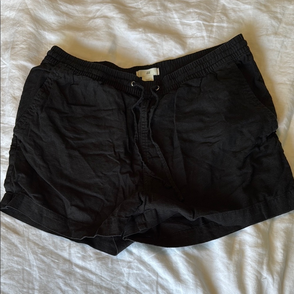 H&M Black Cotton Linen Shorts